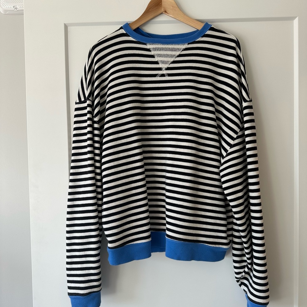 Free People Classic Striped Oversized Crewneck In Black Combo - Picture 2 of 4